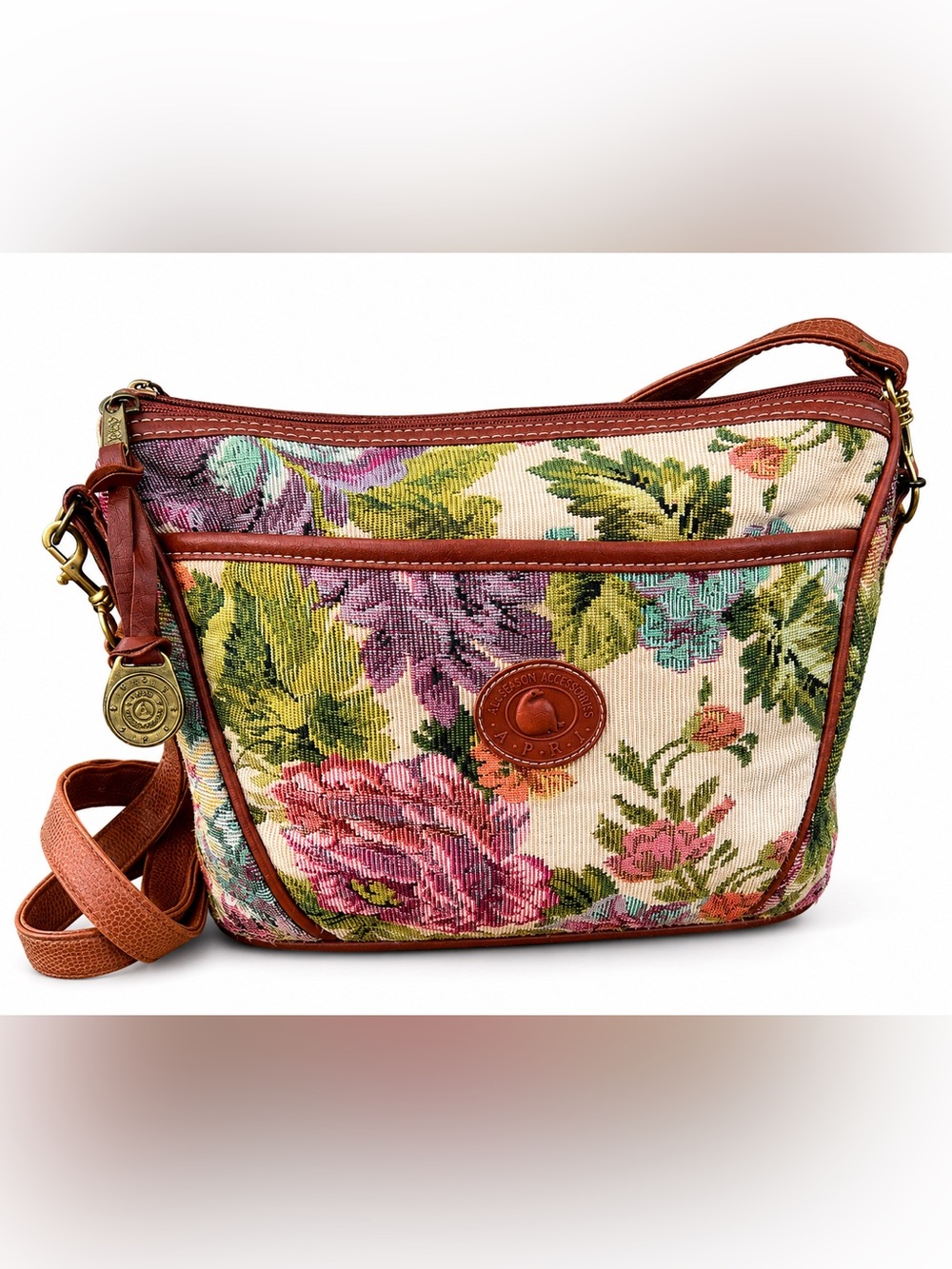 Vintage APRI Floral Tapestry Crossbody Bag Cottagecore Grandma Chic Boho Garden